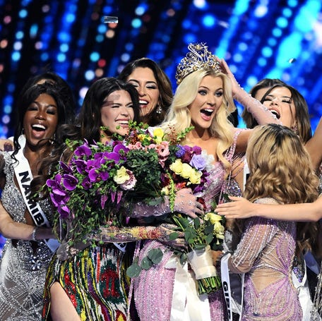 Victoria Kjaer Theilvig of Denmark celebrates her win during the 73rd Miss Universe pageant in Mexico City on Nov. 16, 2024.