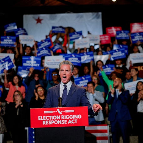 California Gov. Gavin Newsom announces effort to redraw California's congressional maps, calling on voters to approve a ballot measure in response to a similar move in Texas supported by President Donald Trump, in Los Angeles, California, U.S., August 14, 2025.
