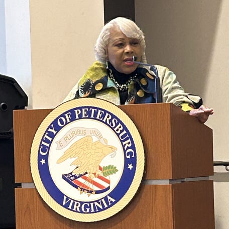 State Sen. Louise Lucas, D-Portsmouth, speaks at the Petersburg Democratic Committee banquet inside the auditorium of the Petersburg Public Library, Sept. 28, 2023