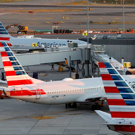 American Airlines planes sit parked at LaGuardia airport on traditionally the busiest travel day, the day before the U.S. holiday of Thanksgiving, in the Queens borough of New York City on Nov. 27, 2024.