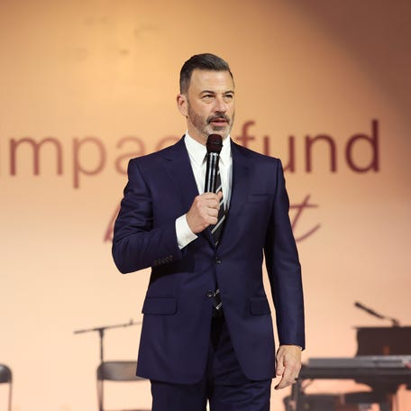 Jimmy Kimmel speaks onstage during the Third Annual Rare Impact Fund Benefit hosted by Selena Gomez at Nya Studios on Oct. 29, 2025 in Los Angeles.