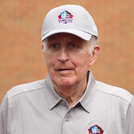 NFL former Commissioner Paul Tagliabue arrives on the red carpet during the Pro Football Hall of Fame Class of 2022 Enshrinement at Tom Benson Hall of Fame Stadium.
