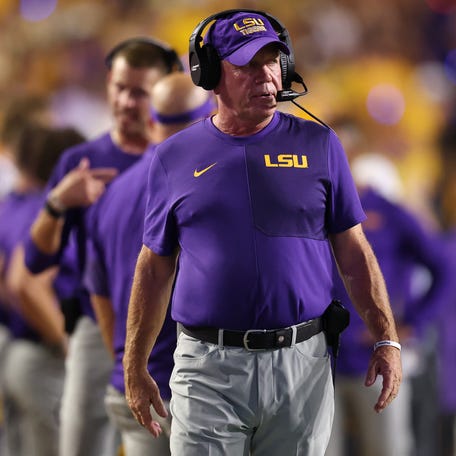 BATON ROUGE, LOUISIANA - SEPTEMBER 13: Head coach of the LSU Tigers Brian Kelly looks on during the game against the Florida Gators at Tiger Stadium on September 13, 2025 in Baton Rouge, Louisiana. (Photo by Chris Graythen/Getty Images)