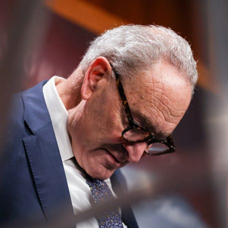 U.S. Senate Minority Leader Chuck Schumer, D-New York, looks down during a news conference on Capitol Hill to discuss SNAP (Supplemental Nutrition Assistance Program) and WIC (Special Supplemental Nutrition Program for Women, Infants, and Children) on Oct. 29, 2025.