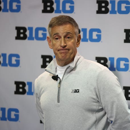 Oct 9, 2025; Rosemont, IL, USA; Big Ten Commissioner Tony Petitti speaks during Big Ten MenÕs Basketball Media Days at the Donald E. Stephens Convention Center. Mandatory Credit: Talia Sprague-Imagn Images