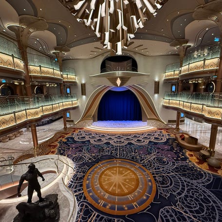 Disney Destiny's three-story Grand Hall was designed with "Black Panther" in mind, including a statue of T'Challa.