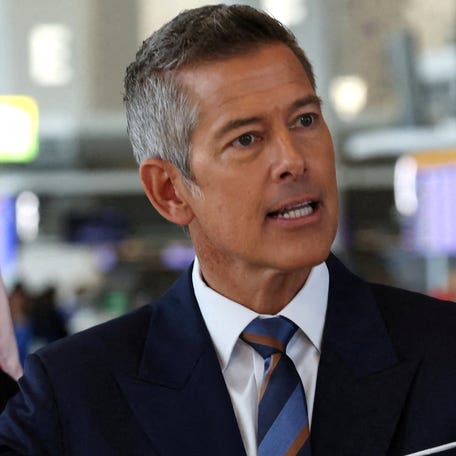 Transportation Secretary Sean Duffy is pictured during a news conference at LaGuardia Airport on Oct. 28, 2025.