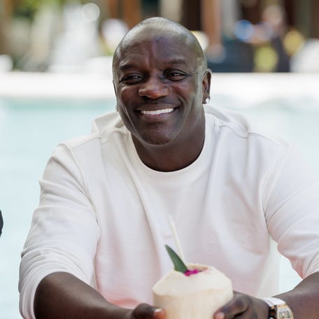 Akon attends an interview for the "Hold the Umbrella" music video taping at the Seminole Hard Rock Hotel & Casino in Hollywood, Florida, on April 9, 2025.