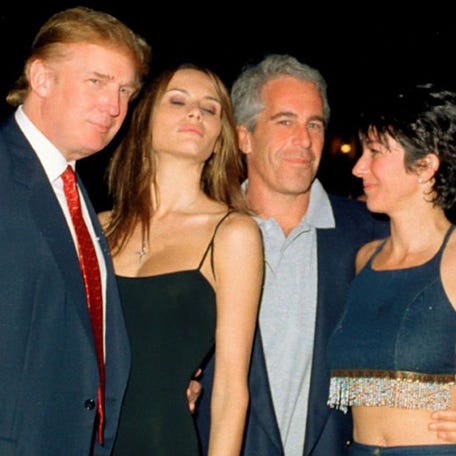 Donald Trump parties at his Mar-a-Lago resort in Palm Beach, Florida, in 2000 with former model and future first lady Melania Knauss, Jeffrey Epstein and Ghislaine Maxwell.