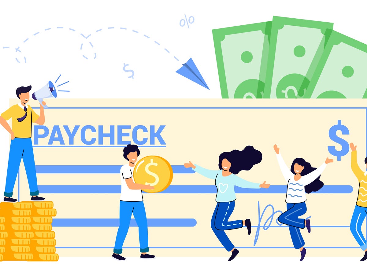 Paycheck Salary And Payroll Concept Cash Lottery Winning