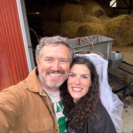 Rep. Thomas Massie and his new wife Carolyn Grace Moffa burchered chickens after their private ceremony at their Kentucky farm Oct. 19.