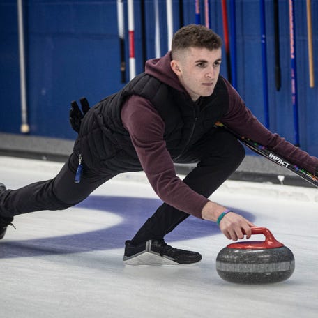 Danny Casper, shown here practicing in January 2024, upset 2018 gold medalist John Shuster at the U.S. Olympic Trials for the 2026 Milan Cortina Games.
