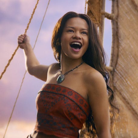 Catherina Laga'aia appears as Moana in a scene from Disney's live-action "Moana."