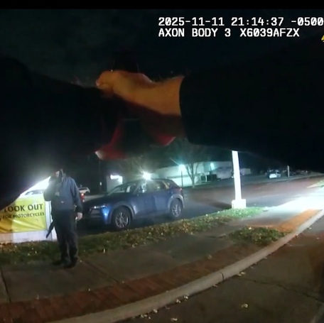 Screen shot of body-worn camera footage showing the seconds leading up to the Nov. 11, 2025, police shooting of a 36-year-old man in Ellet.