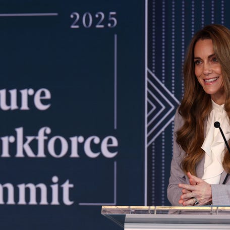 Princess Kate speaks at The Future Workforce Summit, hosted by The Royal Foundation Business Taskforce for Early Childhood, in London on Nov. 18, 2025.