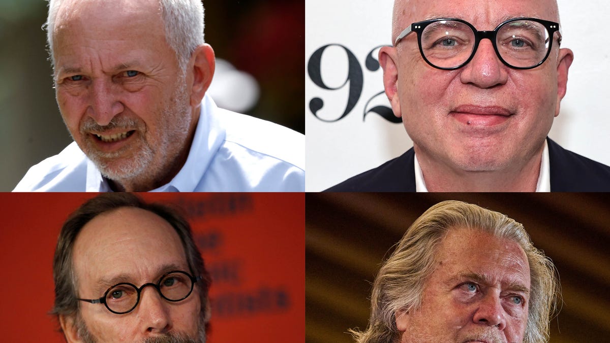 Top left to right: Larry Summers, Michael Wolff. Bottom left to right: Lawrence Krauss, Steve Bannon.