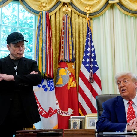 Elon Musk attends President Donald Trump's news conference in the Oval Office of the White House in Washington, DC, on May 30, 2025.