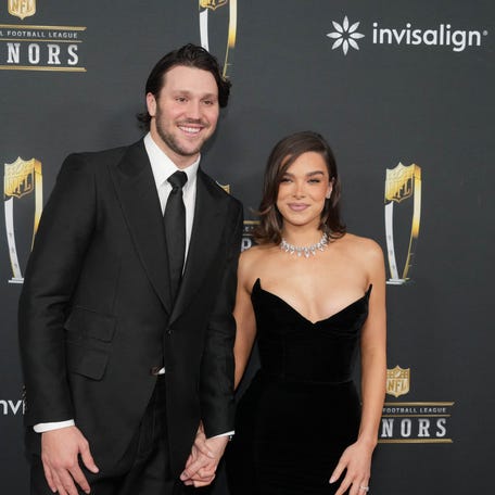 Josh Allen, left, and Hailee Steinfeld on the red carpet Super Bowl LIX NFL Honors at Saenger Theatre.