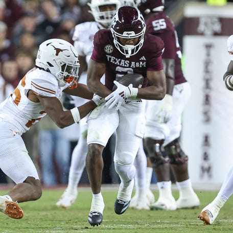 Texas A&M wide receiver Terry Bussey (2) runs with the ball against Texas during the fourth quarter of their 2024 game at Kyle Field.