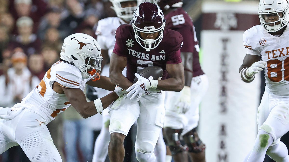 Texas A&M wide receiver Terry Bussey (2) runs with the ball against Texas during the fourth quarter of their 2024 game at Kyle Field.