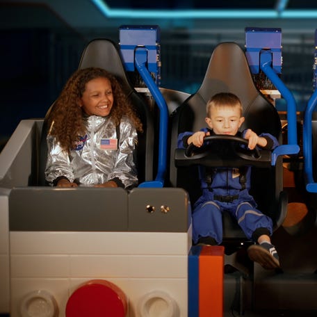 While designed with kids in mind, the whole family can ride the Galacticoaster together.