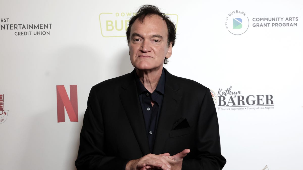 Quentin Tarantino arrives to receive The Vanguard Award at the Burbank International Film Festival Gala honoring him at Marriott Convention Center on Sept. 28, 2025, in Burbank, California.