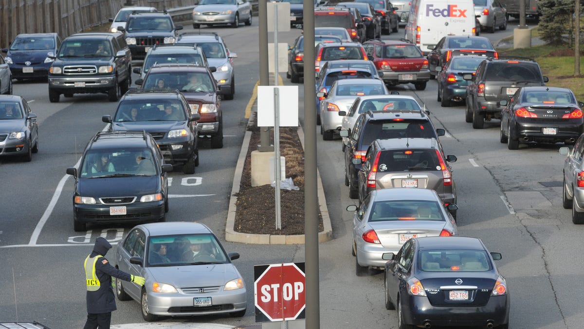 Traffic has long been a problem at The Shops at Blackstone Valley. This photo shows a pre-Christmas backup in 2012.