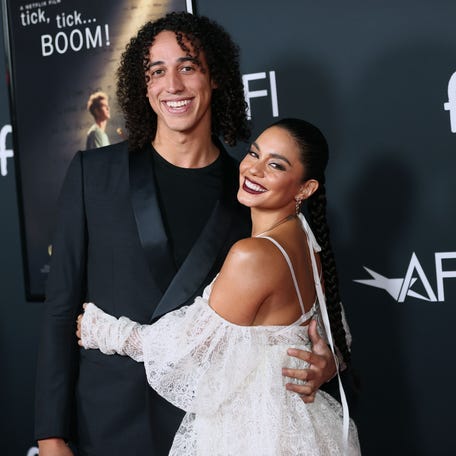 Cole Tucker and Vanessa Hudgens attend the 2021 AFI Fest opening night gala premiere of "Tick, Tick... Boom!" at TCL Chinese Theatre on Nov. 10, 2021, in Hollywood, California.