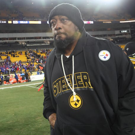 Nov 30, 2025; Pittsburgh, Pennsylvania, USA; Pittsburgh Steelers head coach Mike Tomlin looks on after the game against the Buffalo Bills on Nov. 30, 2025, at Acrisure Stadium in Pittsburgh.