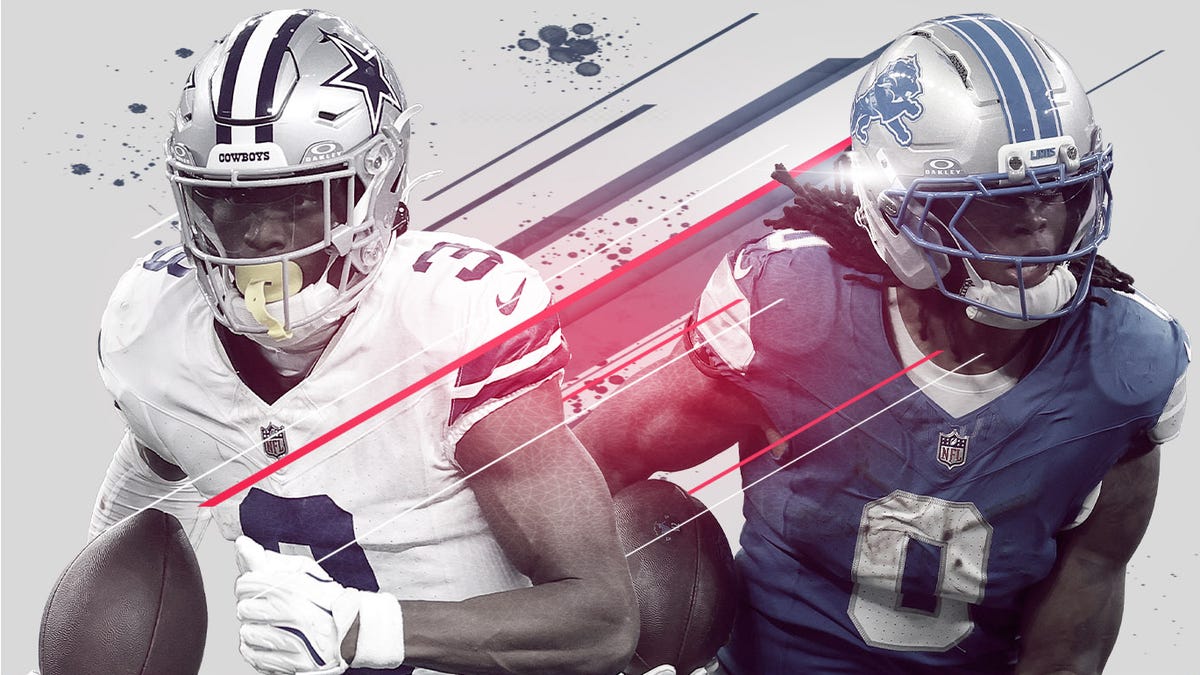 George Pickens of the Dallas Cowboys and Jahmyr Gibbs of the Detroit Lions