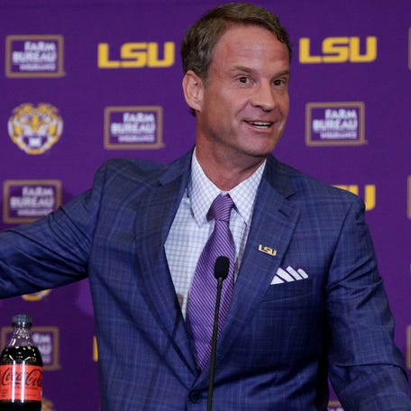 LSU new head coach Lane Kiffin speaks at South Stadium Club at Tiger Stadium in Baton Rouge on Dec. 1, 2025.