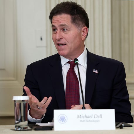 Dell Technologies CEO Michael Dell delivers remarks at the Invest America Roundtable hosted by President Donald Trump in the State Dinning room at the White House on June 09, 2025 in Washington, DC.