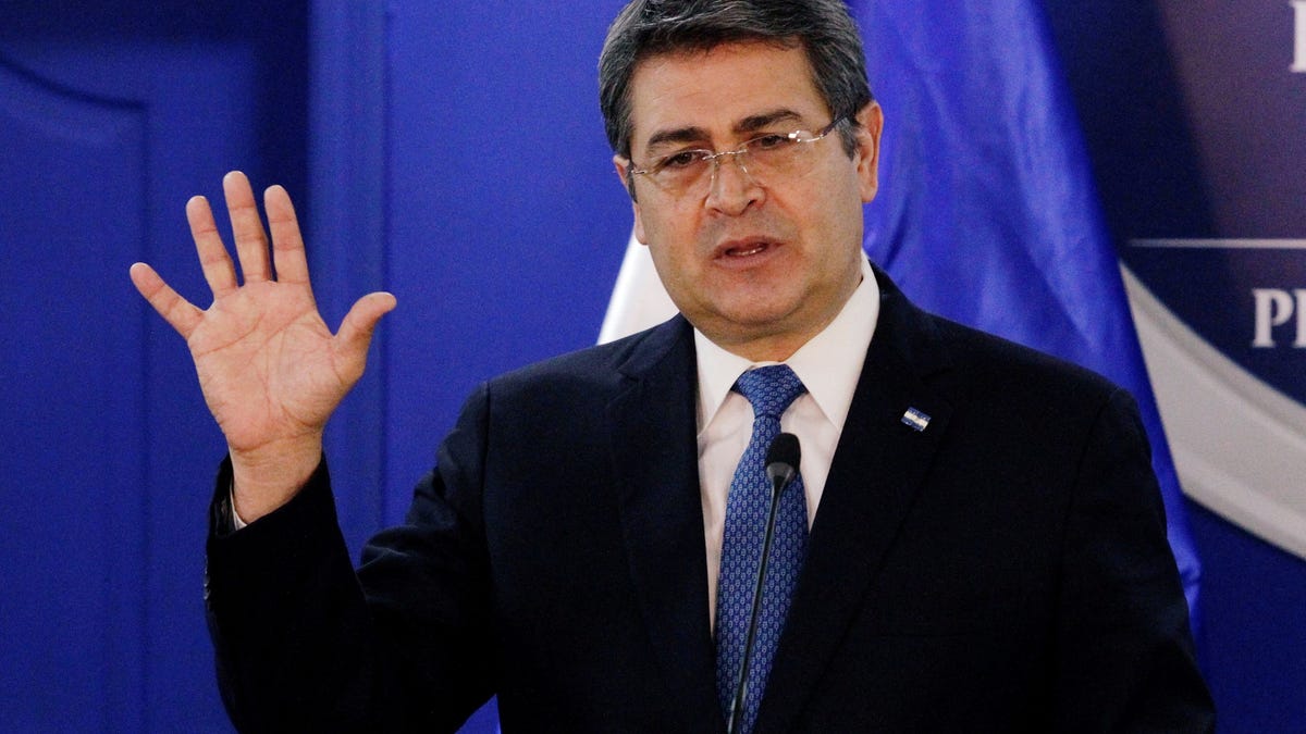 Former Honduran President Juan Orlando Hernandez speaks during a joint message with U.S. Department of Homeland Security (DHS) acting Secretary Chad Wolf (not pictured), at the Presidential House in Tegucigalpa, Honduras January 9, 2020.