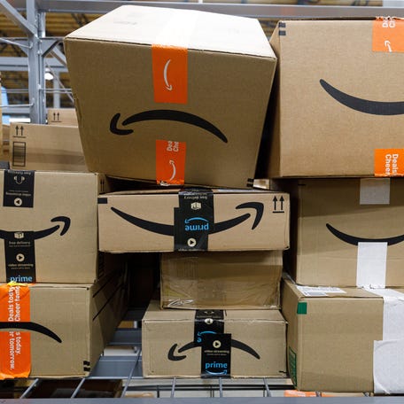 Packages ready to be loaded into delivery vehicles at Amazon's Elkhart Delivery Station on Dec. 1, 2025 in Elkhart, Indiana.
