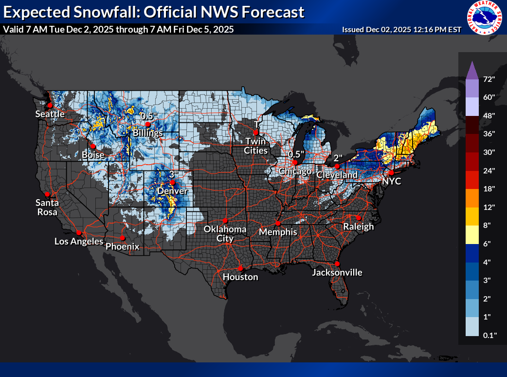 The Weather Prediction Center's forecast for snow through the morning of Dec. 5.