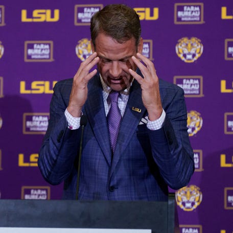 LSU new head coach Lane Kiffin speaks at South Stadium Club at Tiger Stadium on Dec 1, 2025 in Baton Rouge, Louisiana.