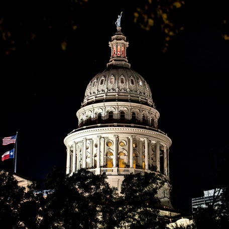The Texas Capitol is lit during a session in the State Senate, as Republicans attempt to pass an HB 4, a bill that would redraw the state's 38 Congressional Districts, in Austin, Texas, on Aug. 22, 2025.