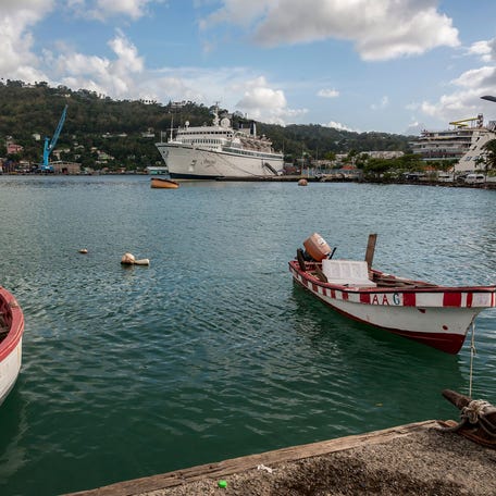 The Freewinds cruise ship owned by the Church of Scientology is seen docked in l in Castries, Saint Lucia, on May 2, 2019.