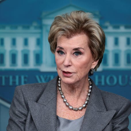 Education Secretary Linda McMahon speaks during a press briefing at the White House in Washington, D.C., on Nov. 20, 2025.