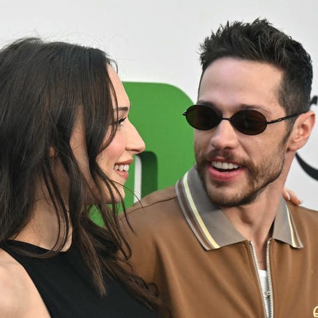 Pete Davidson and Elsie Hewitt attend the world premiere of "The Pickup" at the Regal LA Live in Los Angeles on July 27, 2025.