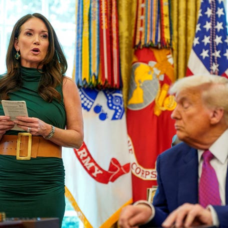 Agriculture Secretary Brooke Rollins attends President Donald Trump's news conference in the Oval Office at the White House in Washington, DC, on June 10, 2025.