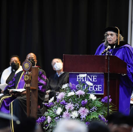 Paine College President Dr. Cheryl Evans Jones speaks during Paine College's opening fall convocation at the school. Paine College announced that, with the help of CeeLo Green and Moolah Wireless, they will be able to provide free tablets to all Pell Grant students.    News Paine College Celebrates 140 Years