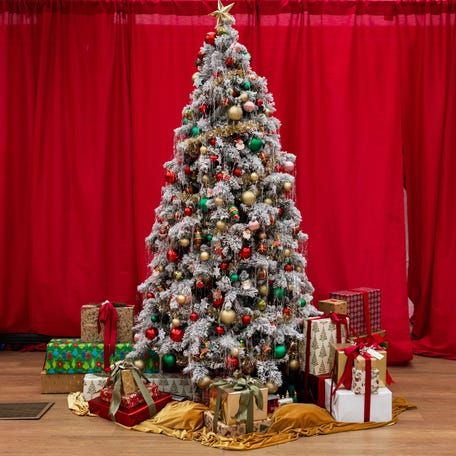 A Christmas tree is displayed as part of the holiday decor at the vice president's residence on the grounds of the Naval Observatory on Dec. 8, 2025.