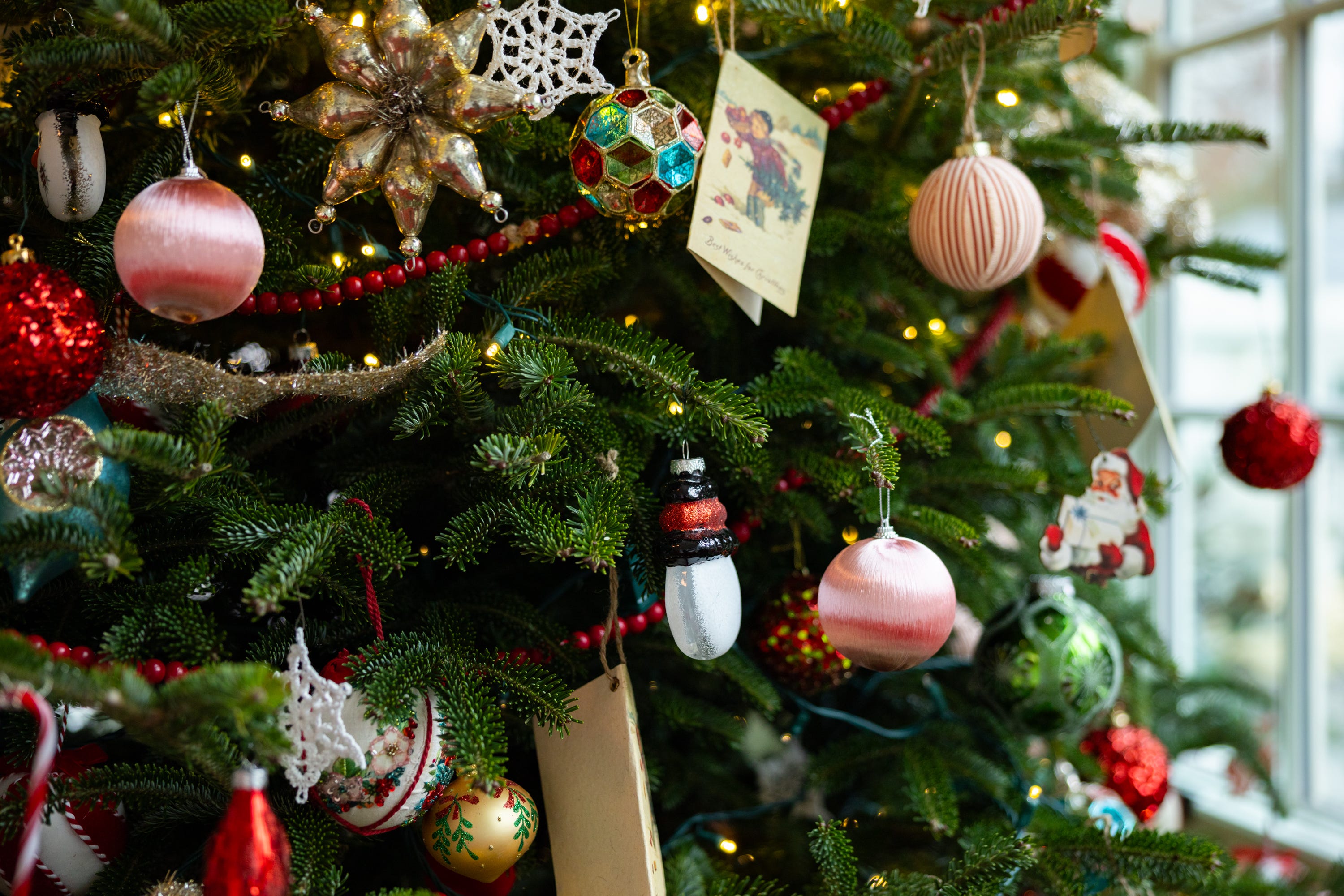 The 2025 Reserve Champion Christmas Tree is among the holiday decor at the vice president’s residence on the grounds of the Naval Observatory on Dec. 8, 2025.