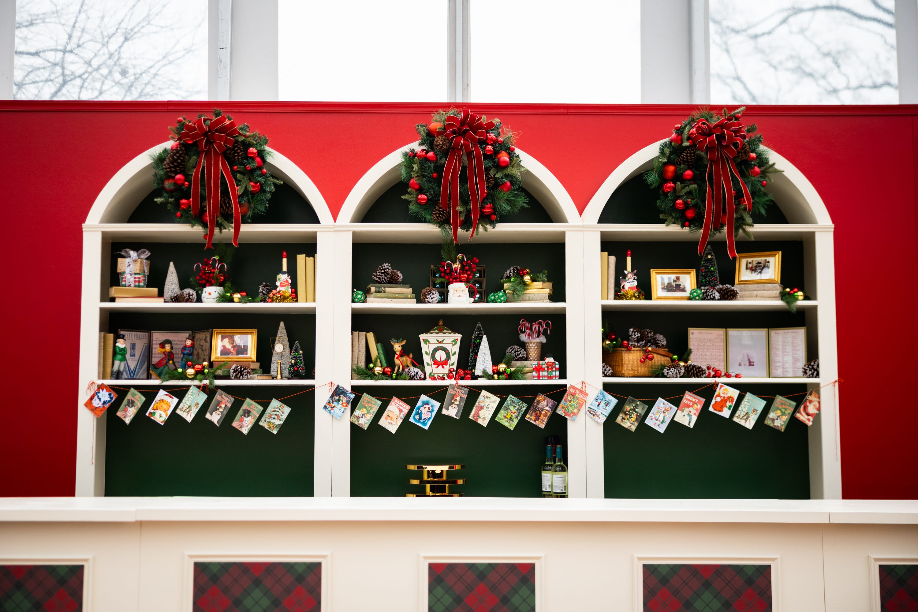 Holiday decor is displayed at the vice president’s residence on the grounds of the Naval Observatory on Dec. 8, 2025.