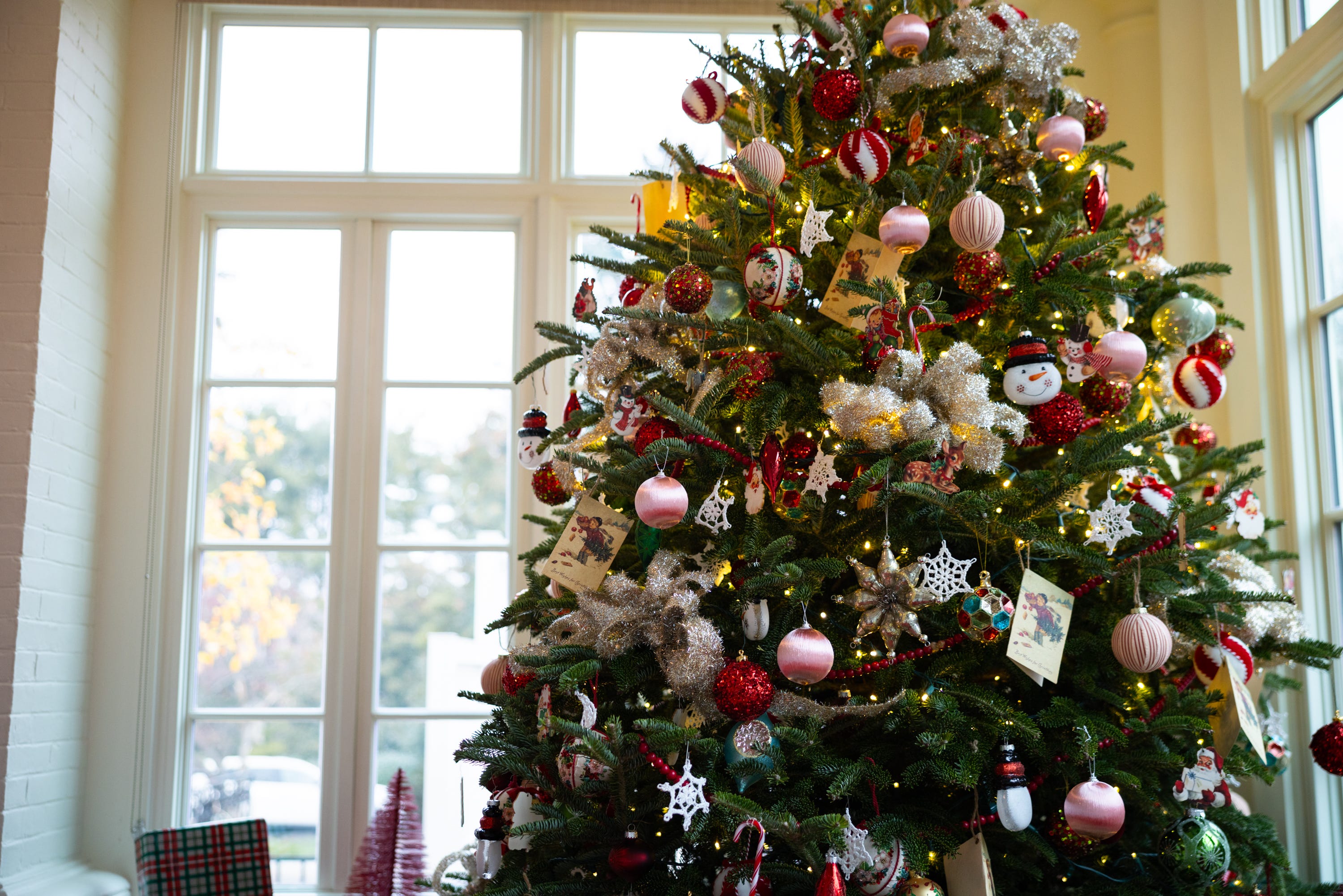 The 2025 Reserve Champion Christmas Tree is among the holiday decor at the vice president’s residence on the grounds of the Naval Observatory on Dec. 8, 2025.