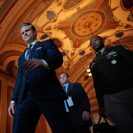 Secretary of War, formerly of Defense, Pete Hegseth arrives at the U.S. Capitol for a Dec. 9 meeting with House and Senate leaders about strikes carried out by the military on suspected drug boats from Venezuela.