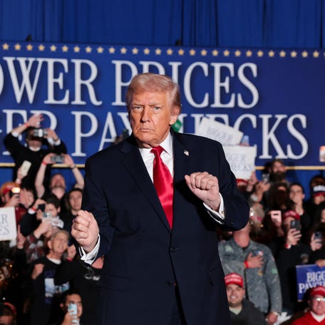 President Donald Trump arrives to deliver remarks on the U.S. economy in Mount Pocono, Pennsylvania, on Dec. 9, 2025.