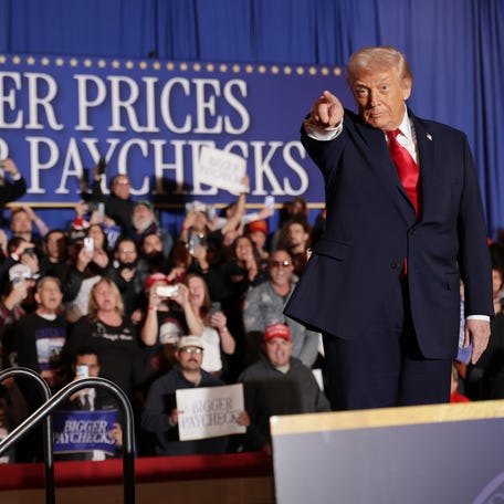 President Donald Trump addresses an economy rally on Dec. 9, 2025, at a casino resort in Mount Pocono, Pennsylvania.