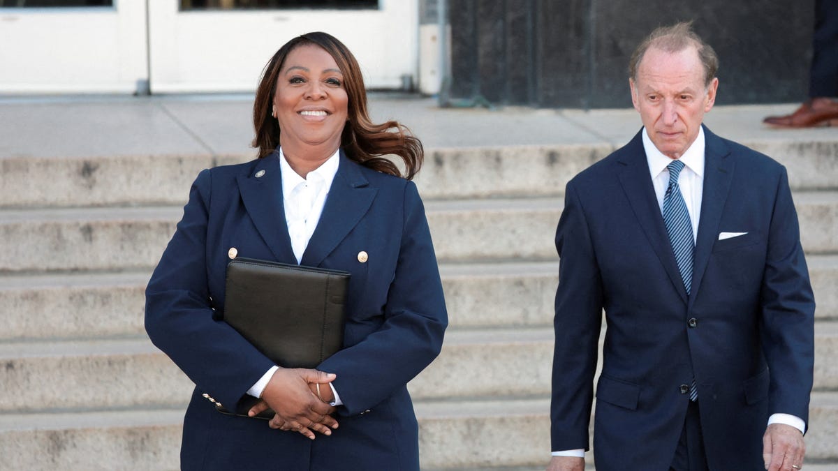 New York Attorney General Letitia James walks outside the U.S. District Court for the Eastern District of Virginia after she attended a hearing and pleaded not guilty to charges that she defrauded her mortgage lender, in Norfolk, Virginia, U.S., October 24, 2025.